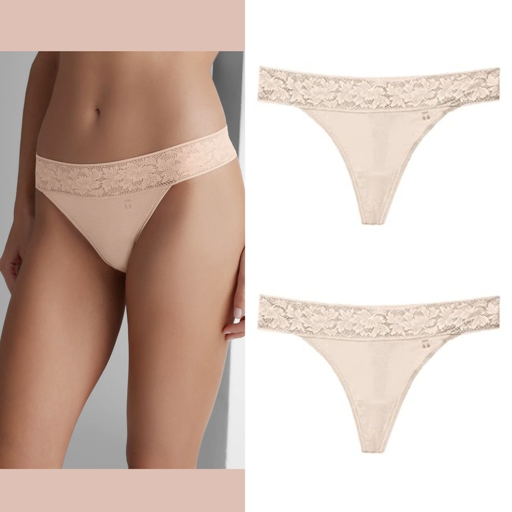 NWT $40 Tommy John [ Women's 2PC Small ] Lace Waist Second Skin Thong Pink U1791